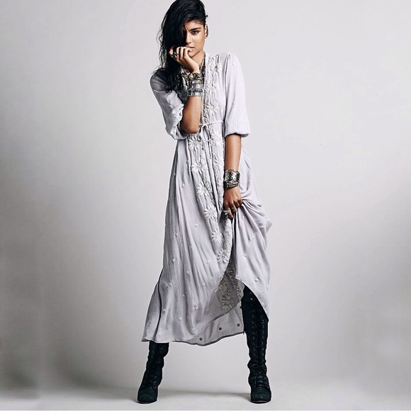 Free People Fable Embroidered Midi Dress Purple and White - Picture 1 of 9